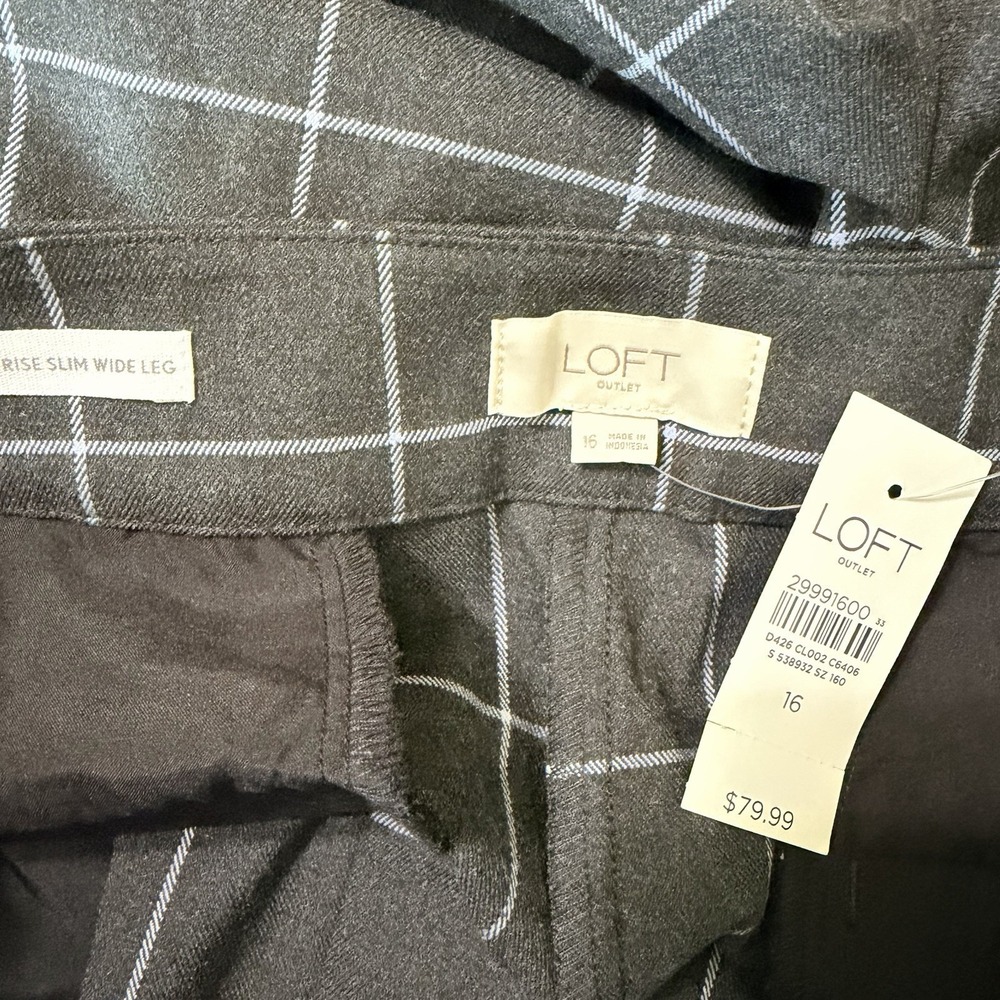 Loft Slim Wide Leg Pants 16 Plus 38x26 Crop Gray Windowpane Career Party NEW - Picture 7 of 8